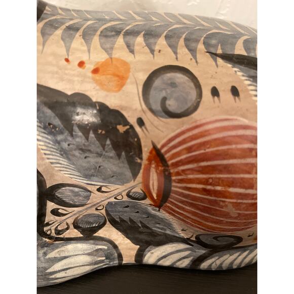 Vintage Tonala Artisan Cat Folk Art Burnished Pottery Ceramic Mexican Large - Picture 4 of 9